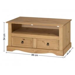 NESTLUNE Solid Pine TV Stand with 2 Drawers for Flat Screen Television in Brown - Size: 100 cm x 100 cm - thumbnail 2