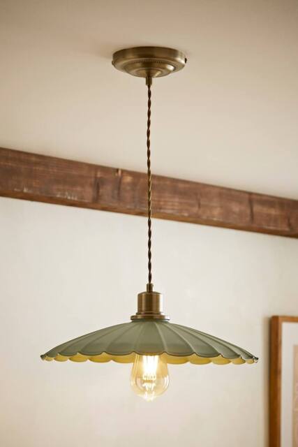 ValueLights Holborn Brushed Gold with Scallop Shade Ceiling Pendant Light in Green - image 1