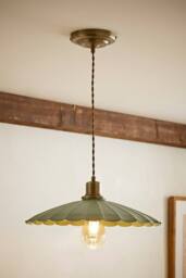ValueLights Holborn Brushed Gold with Scallop Shade Ceiling Pendant Light in Green - thumbnail 1