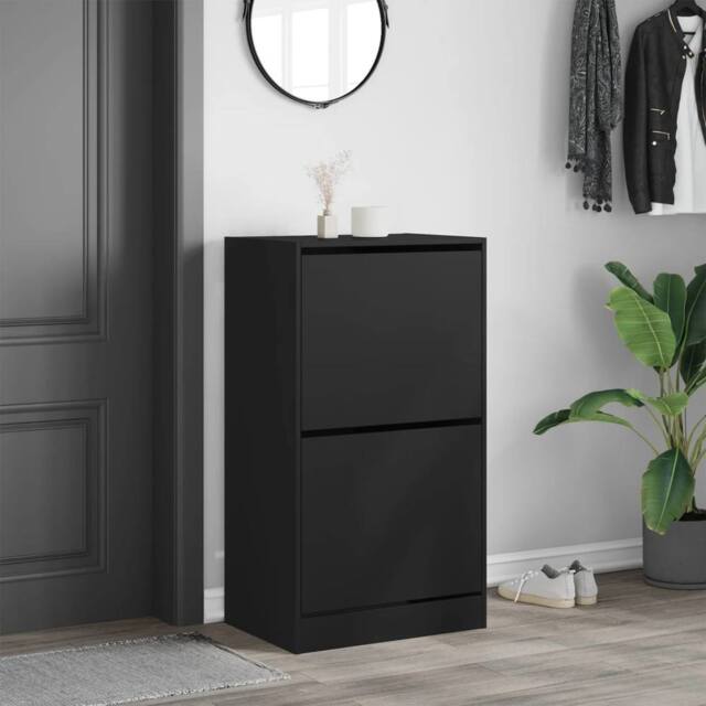 Berkfield Home Shoe Cabinet with 2 Flip-Drawers Black 60x42x108 cm - Size: 60 x 42 x 108 cm - image 1