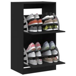 Berkfield Home Shoe Cabinet with 2 Flip-Drawers Black 60x42x108 cm - Size: 60 x 42 x 108 cm - thumbnail 4