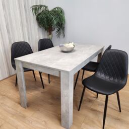 KOSY KOALA Stone Grey Effect Wood Dining Table Set with 4 Black Gem Pattern Chairs Dining Room Furniture in Brown - thumbnail 1