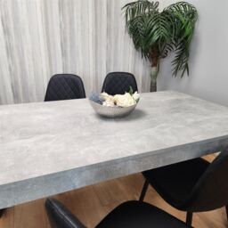 KOSY KOALA Stone Grey Effect Wood Dining Table Set with 4 Black Gem Pattern Chairs Dining Room Furniture in Brown - thumbnail 7