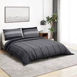 Berkfield Home Elegant Duvet Cover Set Dark Grey 200x200 cm Cotton - thumbnail 2