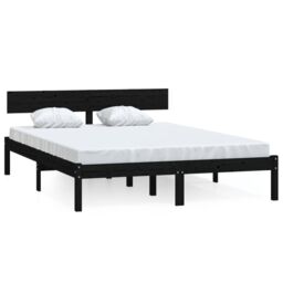 Berkfield Home Bed Frame Black Solid Wood Pine 135x190 cm Double - thumbnail 2