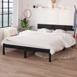 Berkfield Home Bed Frame Black Solid Wood Pine 135x190 cm Double - thumbnail 1
