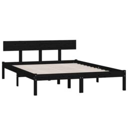 Berkfield Home Bed Frame Black Solid Wood Pine 135x190 cm Double - thumbnail 3