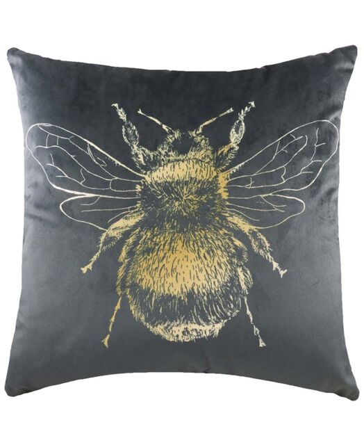 Evans Lichfield Gold Bee Velvet Cushion in Grey