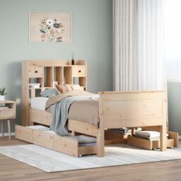 Berkfield Home Bookcase Bed without Mattress 90x200 cm Solid Wood Pine in Brown - thumbnail 1