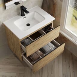 Banyetti Vatilla 700mm Wall Hung Vanity Unit with Athena Basin - Ostippo Oak in Light Oak - thumbnail 3