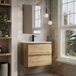 Banyetti Vatilla 700mm Wall Hung Vanity Unit with Athena Basin - Ostippo Oak in Light Oak - thumbnail 2