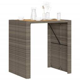 Berkfield Home Garden Bar Table with Acacia Wood Top Grey 105x80x110 cm Poly Rattan - Size: 105 x 80 x 110 cm - thumbnail 4