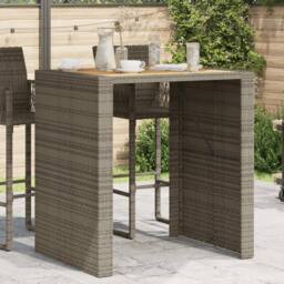 Berkfield Home Garden Bar Table with Acacia Wood Top Grey 105x80x110 cm Poly Rattan - Size: 105 x 80 x 110 cm - thumbnail 3