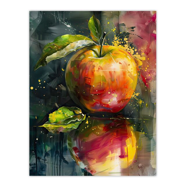 "Artery8 Apple Still Life Modern Artwork Fruit Mirror Wall Art Print in Green - Size: W12"" x H16""" - image 1