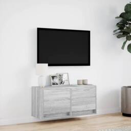 Berkfield Home TV Wall Cabinet with LED Lights Grey Sonoma 80x31x35 cm - Size: 80 x 31 x 35 cm - thumbnail 4