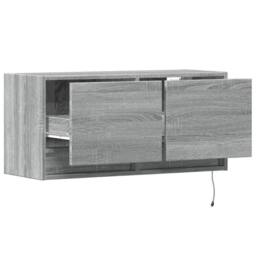 Berkfield Home TV Wall Cabinet with LED Lights Grey Sonoma 80x31x35 cm - Size: 80 x 31 x 35 cm - thumbnail 9