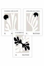 ARTZE Set of 3 Matisse Floral Cut Out Style in Black & Beige Art Posters - Size: W50 cm x H70 cm - thumbnail 1