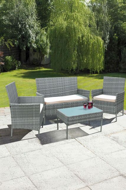 Neo 4 Piece Rattan Outdoor Furniture Garden Sofa Set in Grey