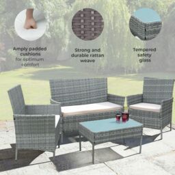 Neo 4 Piece Rattan Outdoor Furniture Garden Sofa Set in Grey - thumbnail 4