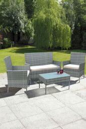 Neo 4 Piece Rattan Outdoor Furniture Garden Sofa Set in Grey - thumbnail 1