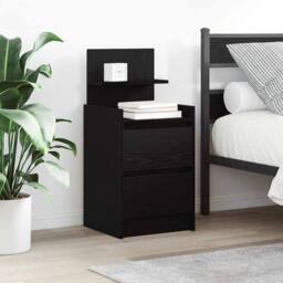 Berkfield Home Bedside Cabinets with 2 Drawers 2 pcs Black 38x34x80 cm - Size: 38 x 34 x 80 cm - thumbnail 2