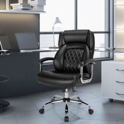 Costway PU Leather Office Chair Padded Modern Executive Chair Ergonomic Computer Desk in Black - thumbnail 3