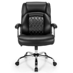 Costway PU Leather Office Chair Padded Modern Executive Chair Ergonomic Computer Desk in Black - thumbnail 6