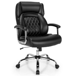 Costway PU Leather Office Chair Padded Modern Executive Chair Ergonomic Computer Desk in Black