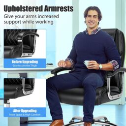 Costway PU Leather Office Chair Padded Modern Executive Chair Ergonomic Computer Desk in Black - thumbnail 5