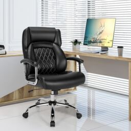 Costway PU Leather Office Chair Padded Modern Executive Chair Ergonomic Computer Desk in Black - thumbnail 4