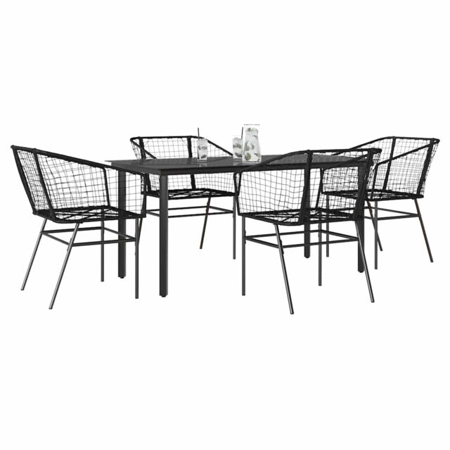 Berkfield Home 5 Piece Garden Dining Set Black Poly Rattan Glass - image 1