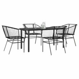 Berkfield Home 5 Piece Garden Dining Set Black Poly Rattan Glass - thumbnail 1