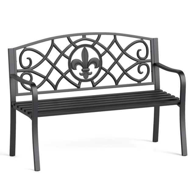 Costway Outdoor Garden Bench Metal Slatted Loveseat Cast Iron Backrest in Black - image 1