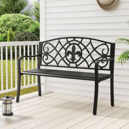 Costway Outdoor Garden Bench Metal Slatted Loveseat Cast Iron Backrest in Black - thumbnail 9