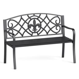Costway Outdoor Garden Bench Metal Slatted Loveseat Cast Iron Backrest in Black - thumbnail 1