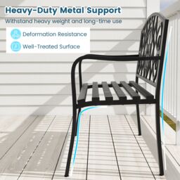 Costway Outdoor Garden Bench Metal Slatted Loveseat Cast Iron Backrest in Black - thumbnail 5