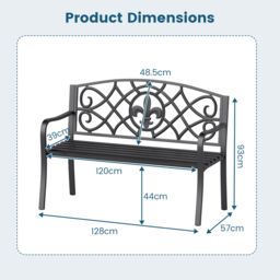 Costway Outdoor Garden Bench Metal Slatted Loveseat Cast Iron Backrest in Black - thumbnail 2