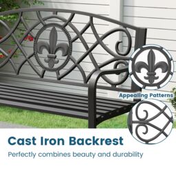 Costway Outdoor Garden Bench Metal Slatted Loveseat Cast Iron Backrest in Black - thumbnail 7