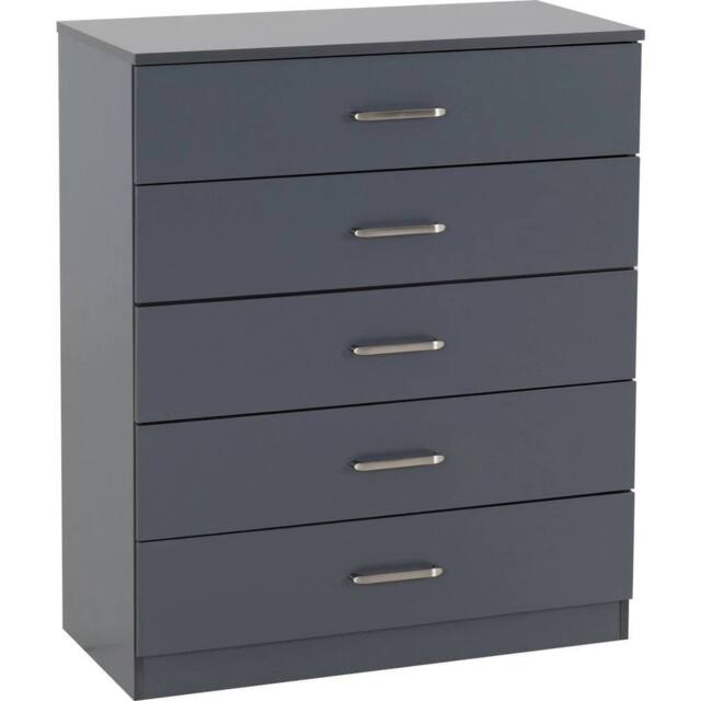 FORGEVIO Dark Grey 5 Drawer Chest Freestanding Bedroom Large Storage - image 1