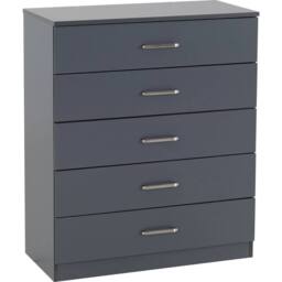 FORGEVIO Dark Grey 5 Drawer Chest Freestanding Bedroom Large Storage