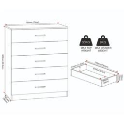 FORGEVIO Dark Grey 5 Drawer Chest Freestanding Bedroom Large Storage - thumbnail 2