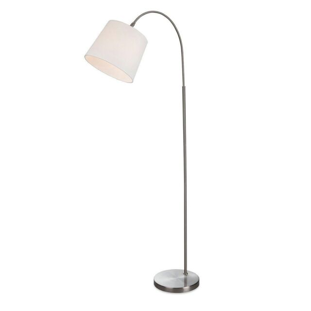 Netlighting Tower Floor Lamp Brushed Steel with Cream Shade in Grey