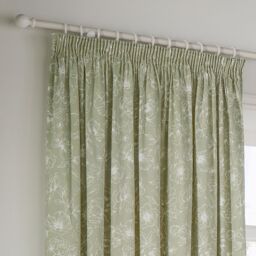 Wylder Bella Floral 100% Cotton Pencil Pleat Curtain Pair in Green - Size: 168 cm width x 229 cm drop - thumbnail 2