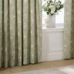 Wylder Bella Floral 100% Cotton Pencil Pleat Curtain Pair in Green - Size: 168 cm width x 229 cm drop - thumbnail 3