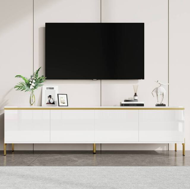 STILVORA White TV Stand with 4 Doors & Storage - image 1