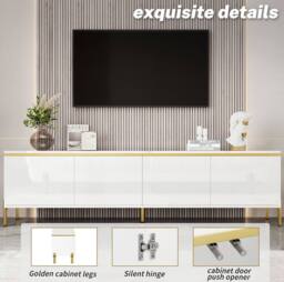 STILVORA White TV Stand with 4 Doors & Storage - thumbnail 7