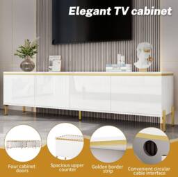 STILVORA White TV Stand with 4 Doors & Storage - thumbnail 8