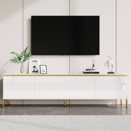 STILVORA White TV Stand with 4 Doors & Storage - thumbnail 1