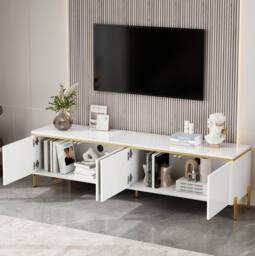 STILVORA White TV Stand with 4 Doors & Storage - thumbnail 2