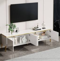STILVORA White TV Stand with 4 Doors & Storage - thumbnail 3